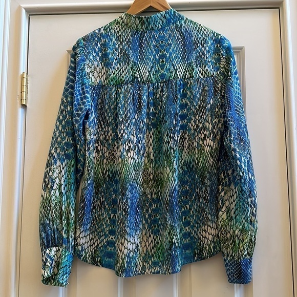 Hale Bob Boho Mixed Blues Snake Print Silk Blouse SzM - Picture 6 of 9